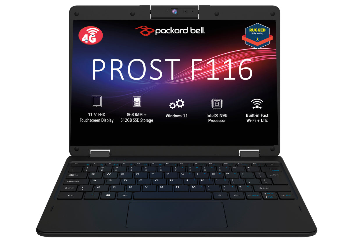 4. Packard Bell Prost 11.6” Rugged 4G LTE Touchscreen Convertible Intel N95 8GB + 512GB SSD Laptop