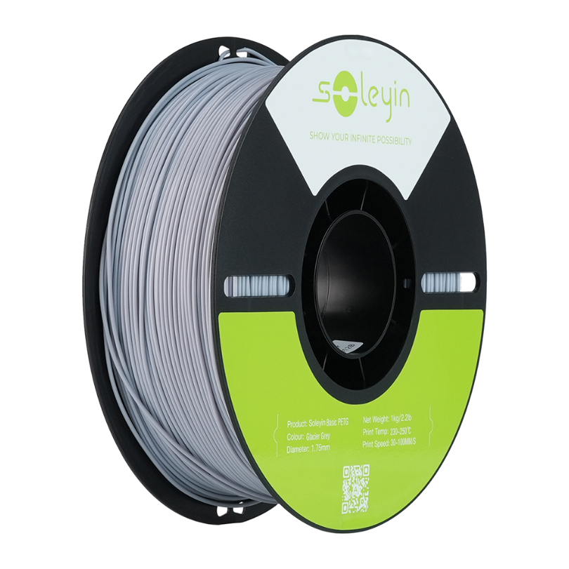 Soleyin Basic PETG Glacier Grey_1.75_1KG_Black Neutral Tray_Eco Friendly Carton