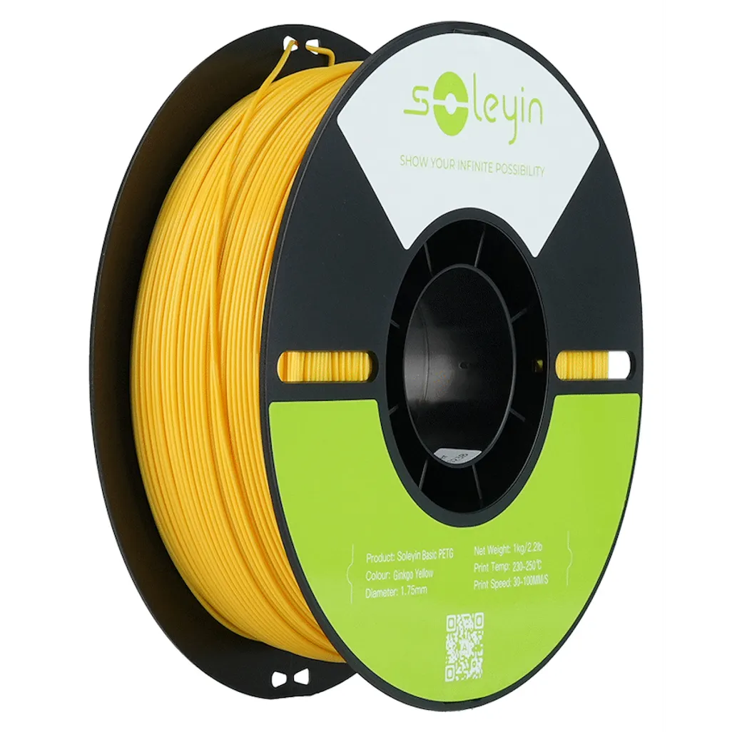 Soleyin Basic PETG Ginkgo Yellow_1.75_1KG_Black Neutral Tray_Eco Friendly Carton
