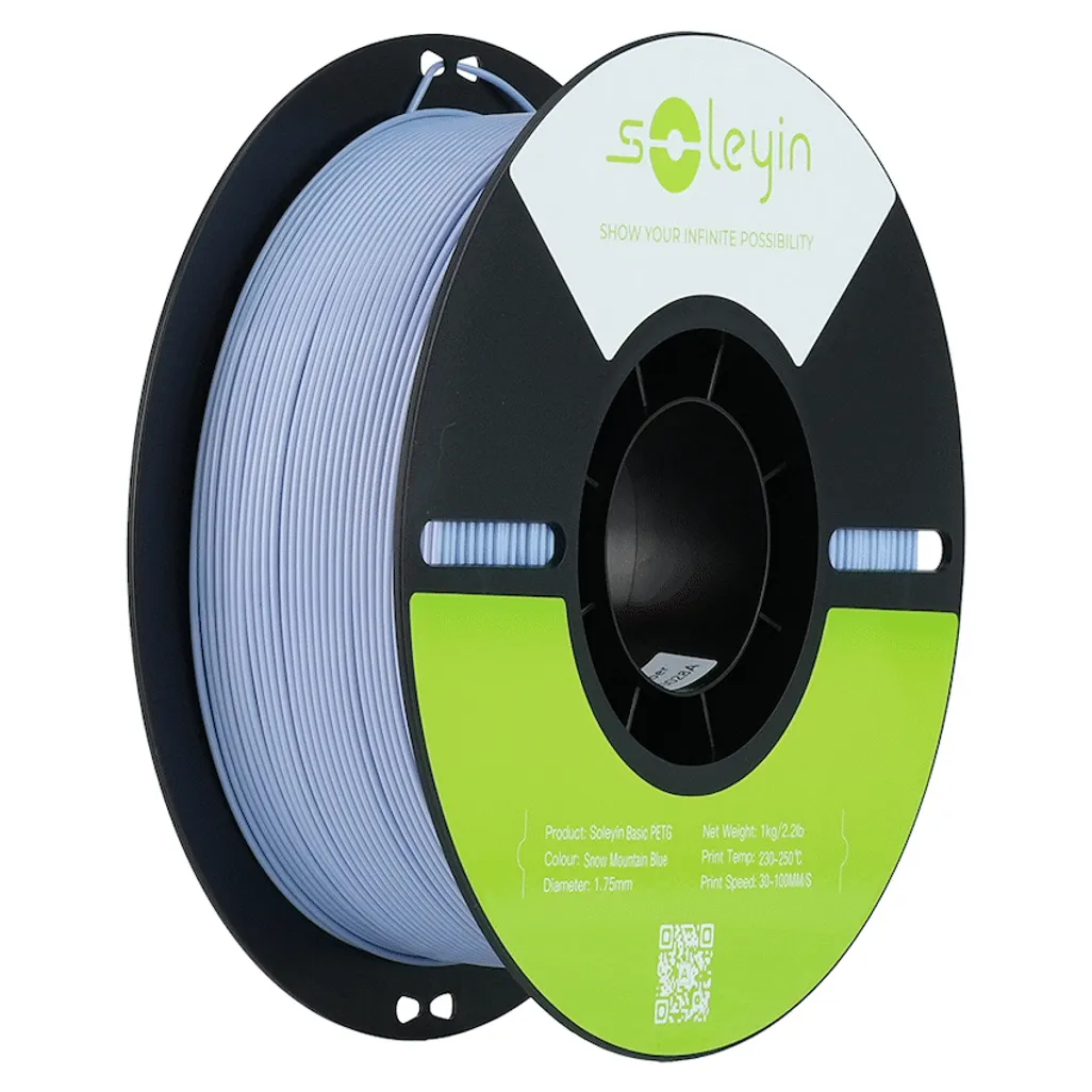 Soleyin Basic PETG Snow Mountain Blue_1.75_1KG_Black Neutral Tray_Eco Friendly Carton